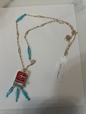 Betsey Johnson Gold-tone Necklace with Red Enamel Sardines and Turquoise Charms